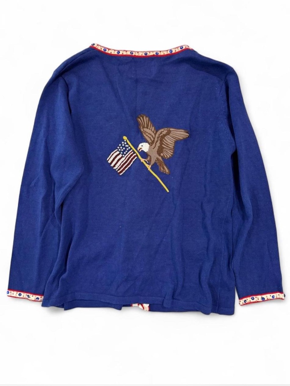 Storybook Knits Election Year USA July 4 Beaded Cardigan Size Large